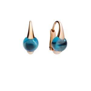 SOLD Pomellato M’ama non M’ama pink gold London blue topaz earrings.